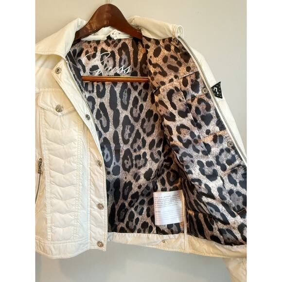 GUESS Women’s White Moto Puffer Jacket – Size Small – 90/10 Down - Photo Sample - Picture 5 of 8
